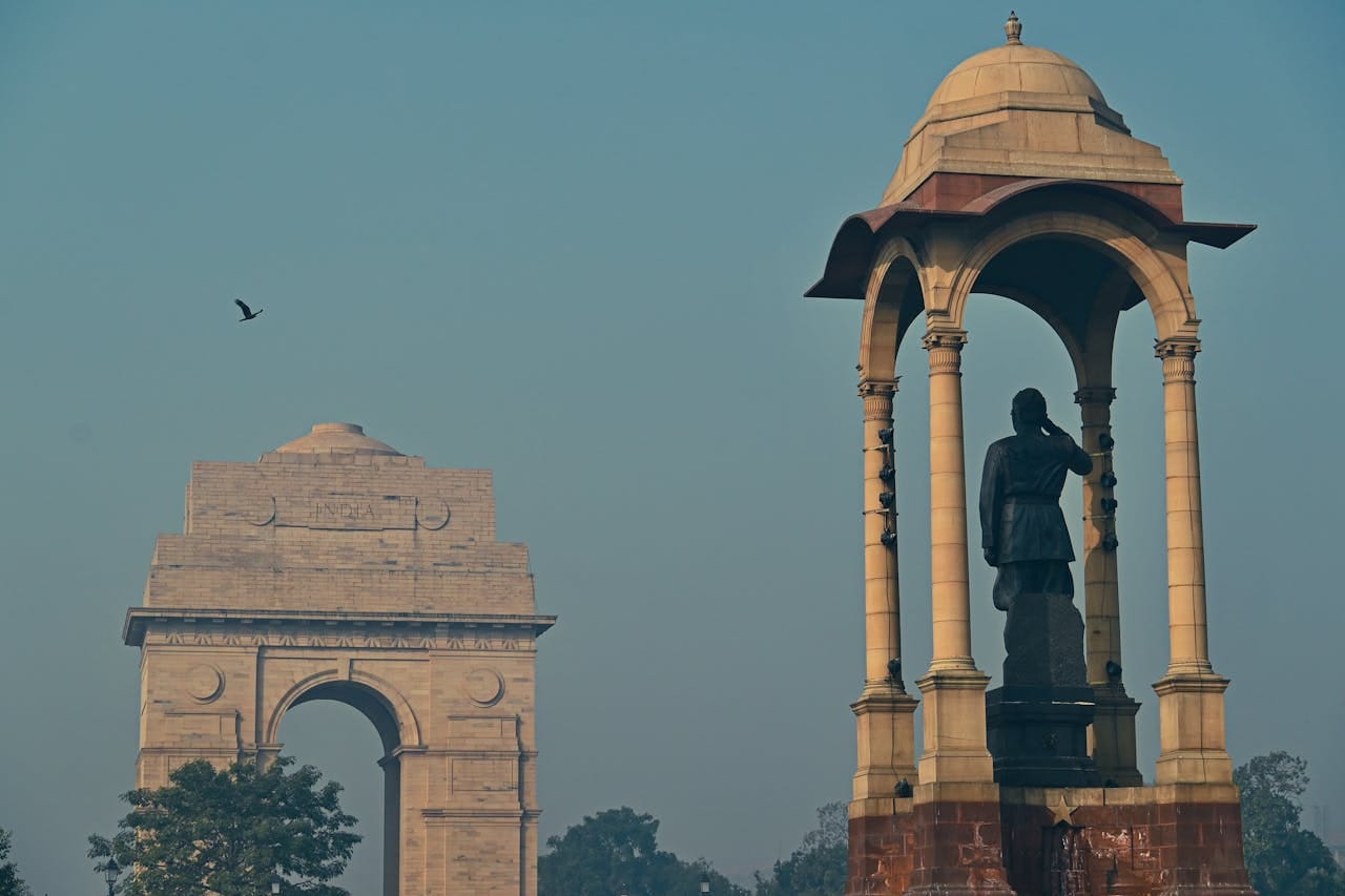 India Gate and the nearby canopy in New Delhi
